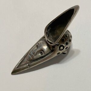 Vintage Face Mask pin with handcrafted sterling silver articulated design!